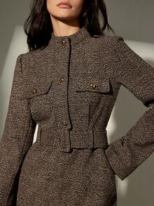 Aveloria Modichic 羊毛混纺束带连衣裙，修身剪裁，优雅时尚