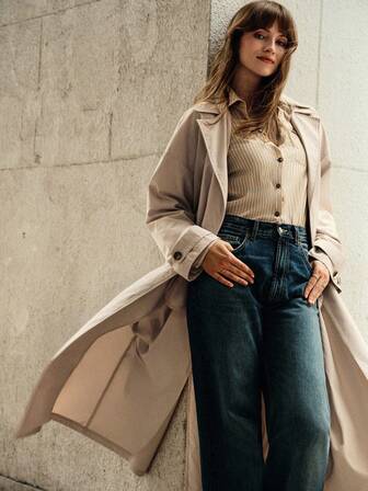 Écloséra Dam Casual Daglig Dubbelknäppt Trenchcoat med Slag, Höst