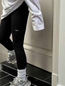 Dazy Kids Pantalones leggings casuales de ajuste delgado con estampado de letras para adolescentes, otoño