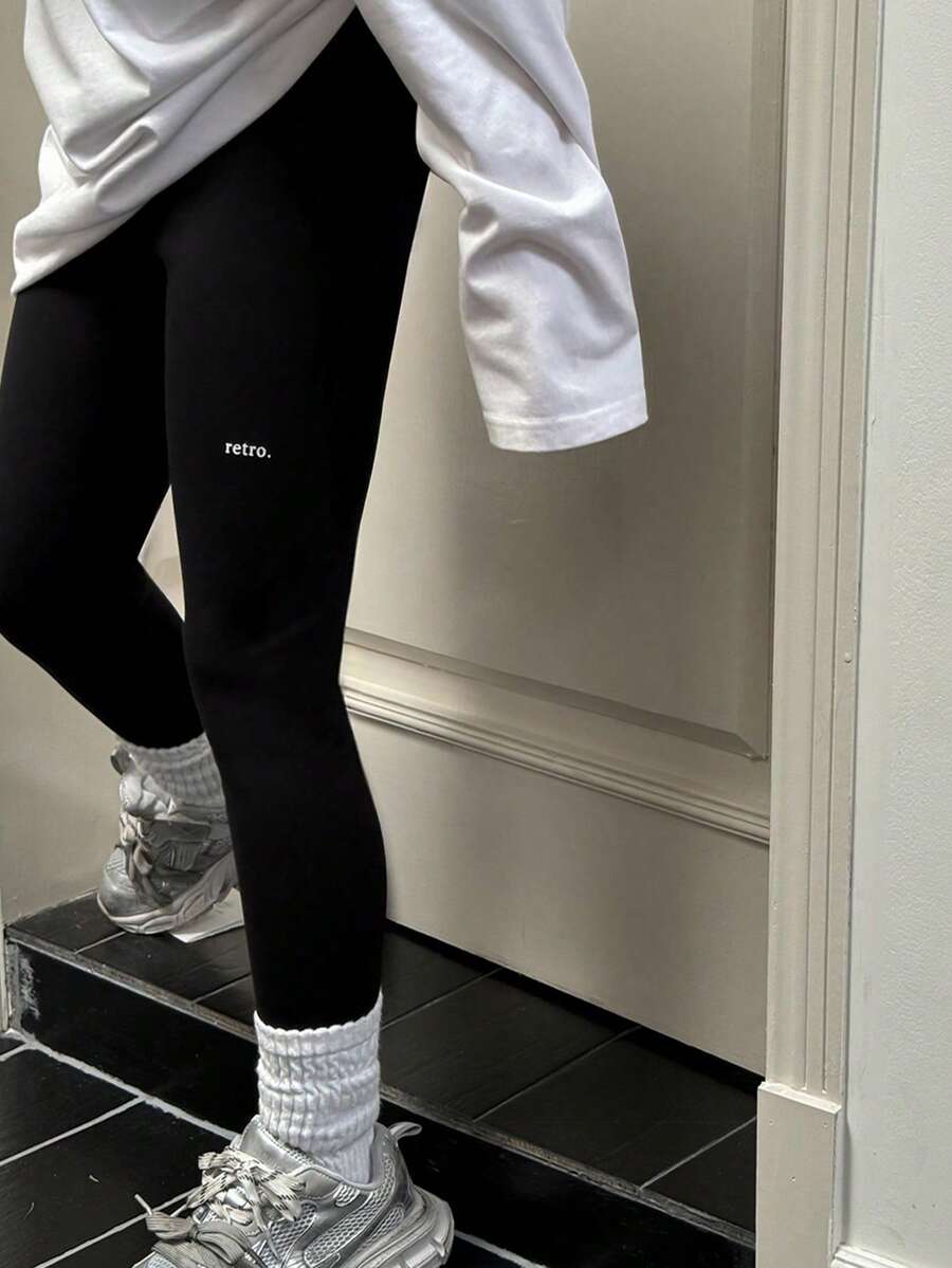 Dazy Kids Pantalones leggings casuales de ajuste delgado con estampado de letras para adolescentes, otoño