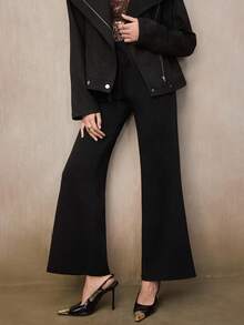 Modelyn Women's Low Waist Tie Flare Pants, Drapey & Slimming, Loose Casual Long Trousers, Spring/Autumn - Black - View 5