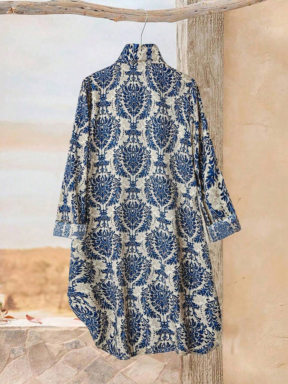 Plus Size Women's Vintage Boho Lapel Long Sleeve Button Front Curved Hem Cardigan Shirt Dress Casual Vacation Holiday Fall Winter 2026