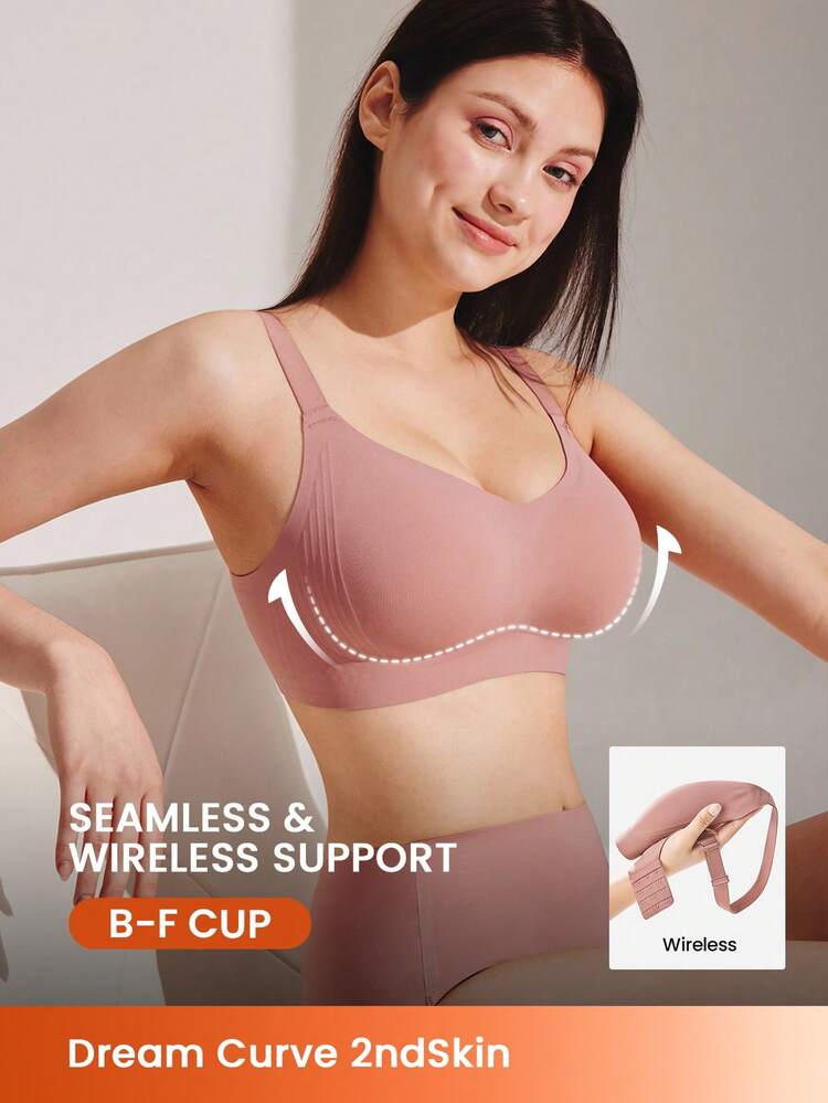 Soutien-gorge sans couture Dream Curve 2ndSkin de couleur terre cuite avec maintien latéral intégral, sans armatures, pour le sport et le quotidien. Taille libre.