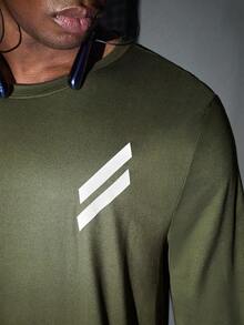 DRIFTMERE 男士休闲条纹印花长袖T恤，秋季款，特别适合春夏季健身穿着 - 深灰色 - 查看 7