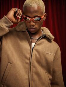 PAVTROS Manfinity Streetrush 男士街头风流行 INS 同款男士夹克外套，街头服饰，冬季夹克，保暖冬装，圣诞节，男友礼物，羊羔绒领夹克，复古夹克，男士棕色夹克，男士摩卡色飞行员夹克 - 棕色 - 查看 5