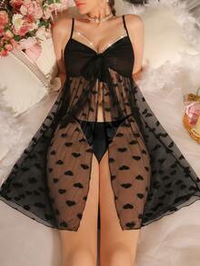 Women's Sexy Heart Mesh Slip Dress - Black - View 4