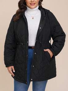 Comfylo Áo khoác có mũ trùm đầu rộng rãi, thoải mái, có dây rút, eo rộng, có đệm, áo khoác mùa đông ấm áp cho nữ, áo khoác chần bông cho nữ, áo khoác chống gió cho nữ, áo khoác ấm cho nữ, áo khoác Lễ Tạ ơn cho nữ, thường ngày cho nữ - màu đen - Xem 8