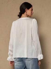 Freevana 大码优雅通勤和度假荷叶边衬衫 - 白色 - 查看 2