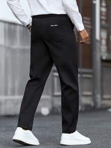 Manfinity CasualCool 男士休闲刺绣长裤，带保暖内衬，适合秋冬穿着 - 黑色 - 查看 2