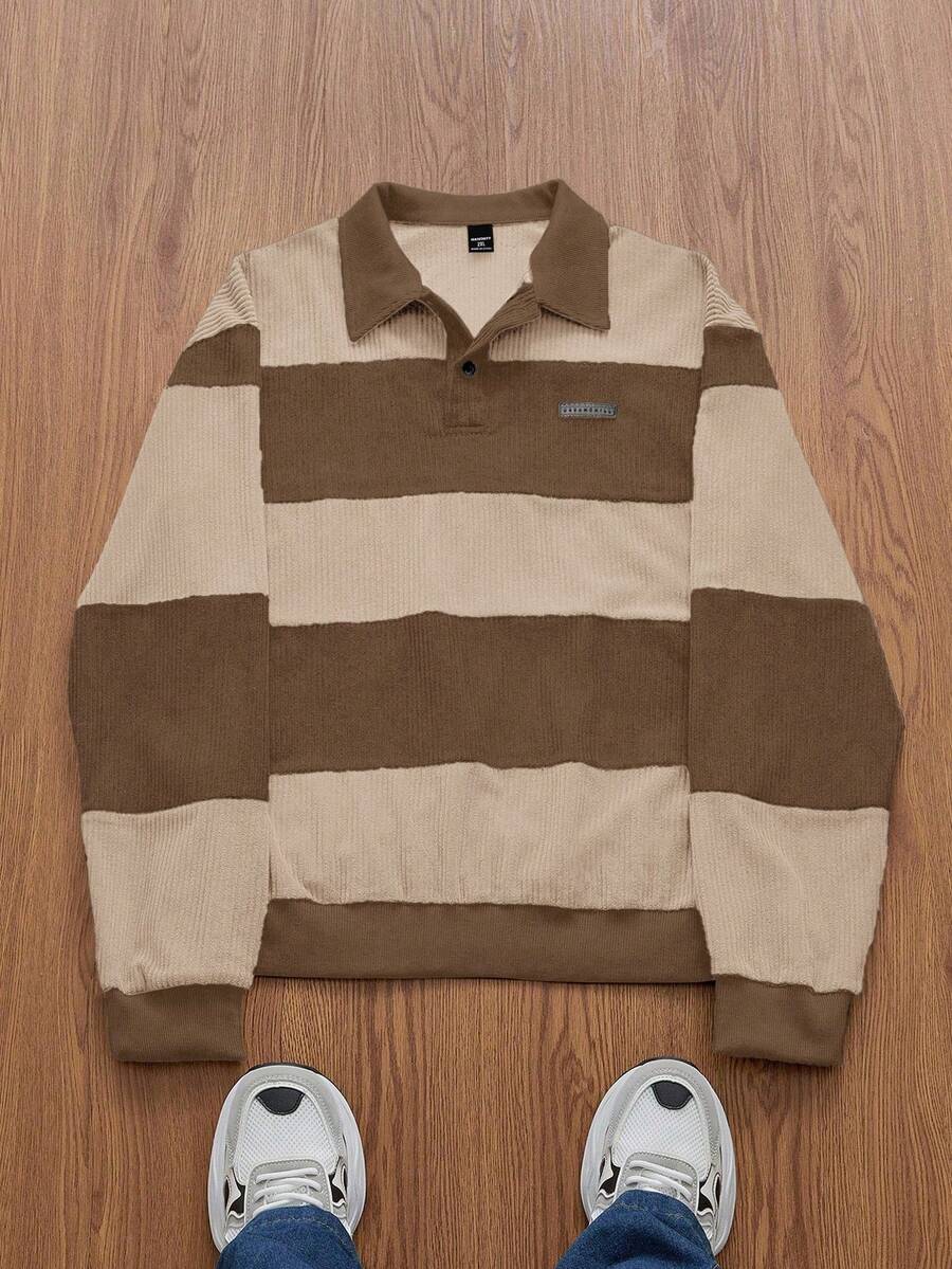 EASEVO 男士休闲拼布领套头衫 - 彩色 - 查看 1