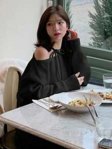 DAZY Autumn/Winter Versatile Round Neck Halter Tie Design Loose Fit Long Sleeve Sweater For Women