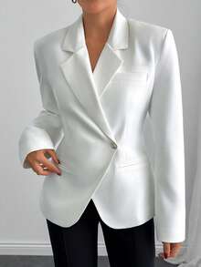 EURMUSE Women's Double-Breasted Belted Blazer Jacket – Tailored Fit, Shoulder Pads, Gold Button, Office Wear, Elegant Formal Suit, Long Sleeve, Structured Power Blazer - White - View 4