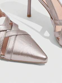 CUCCOO SZL Scarpe con tacco alto e punta affusolata da donna, in pelle sintetica argento, design minimalista alla moda, comode per uso quotidiano, feste e banchetti - Argento - Visualizzare 6