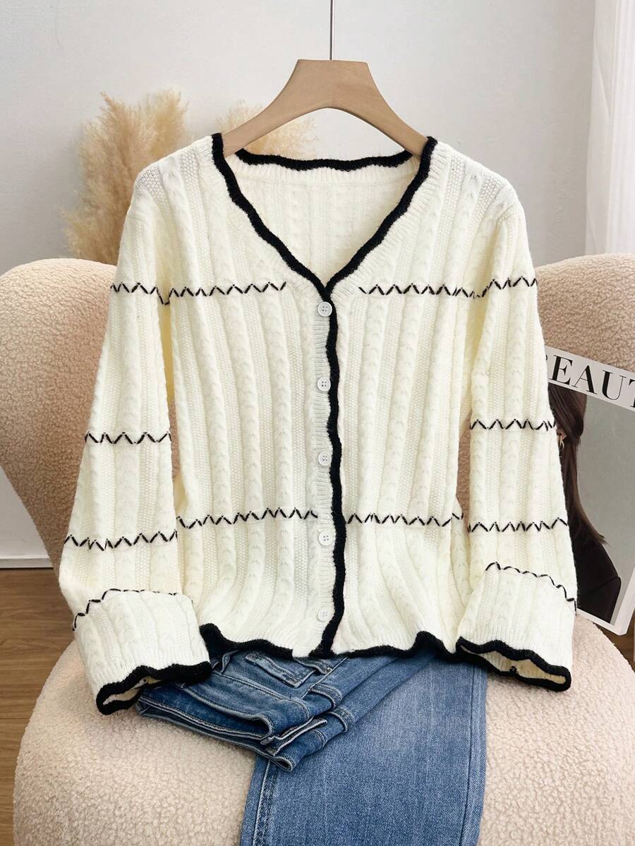 Resyla Contrast Trim Button Front Cardigan - Multicolor - View 1