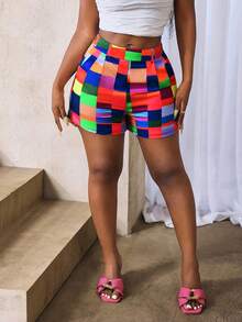 BamGleam Women's Casual Plaid Print Versatile Shorts, Daily Wear - Multicolor - View 3