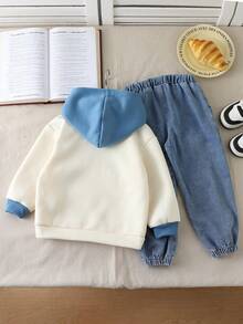 LMoss Kids Bộ 2 áo hoodie và quần dài đan màu tương phản cho bé gái trang phục thường ngày - Nhiều màu - Xem 2