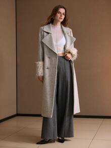 MOTF PREMIUM WOMEN WOOL DOUBLE BREASTED OVERCOAT, AUTUMN/WINTER - Grey - View 4
