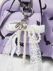 ROMWE Kawaii 1 Túi Tote Phong Cách Gothic Có Nơ Đính Ngọc Trai Màu Tím In Hình Con Dơi Thời Trang Cho Nữ Dung Tích Lớn - Màu tím - Xem 4