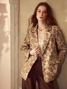 MOTF FLORAL PRINT SINGLE BUTTON BLAZER - Apricot - View 1