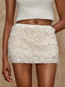 Lumalex 女士纯色亮片时尚修身半身裙，贴合身形，优雅迷人，适合春夏、晚宴、派对、秋季新款女装、派对奢华半身裙、秋冬时尚、优雅休闲、秋日休闲、周末、度假、生日、情人节、海滩度假等场合。 - 米色 - 查看 9