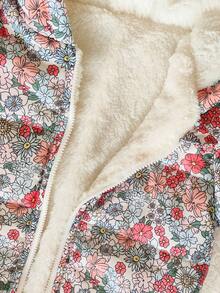 SHEIN Vintaside Kids 女婴连帽连体衣，蓬松可爱碎花图案，冬季款 - 彩色 - 查看 6