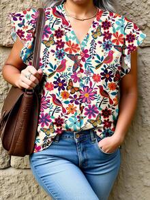 EMERY ROSE Áo sơ mi họa tiết hoa cổ điển thường ngày cỡ lớn dành cho nữ, phù hợp cho mùa hè - Nhiều màu - Xem 1