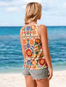 Sylviya Casual Minimalist Women's Flower Decor Round Neck Tank Top, Suitable For Spring/Summer Suitable For Going Out