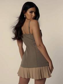 MUSERA Thin Strap Bust Detail A-Line Pleated Hem Mini Dress Spring Summer Cute Soft Holiday Beach Ibiza Festival Western Vacation Night Out Date Night, Night Out, Birthday, Back To School  Halloween  Party  Chic Summer Outfit Elegant - Multicolor - View 4