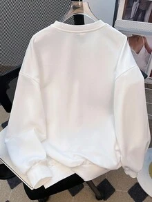 SHEIN Fashionable Star Print, Casual & Simple Loose Thick Crew Neck Sweatshirt Suitable For Teen Girls In Autumn And Winter - White - View 2