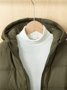 Autumn/Winter New Minimalist Thick Hooded Jacket For Tween Boys Casual Zip-Up Loose Fit Outerwear - Green - View 4