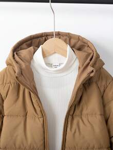 秋冬新款简约厚连帽夹克，适合青少年男孩休闲宽松拉链外套 - 卡其色 - 查看 5