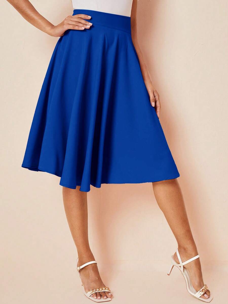 Amorya 女式休闲纯色A字裙 - 寶藍色 - 查看 1