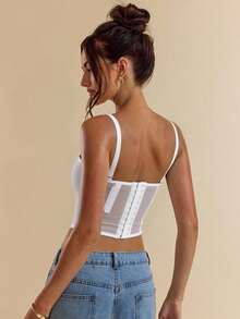 SHEIN BAE Women's Solid Color Spaghetti Strap Sexy Herringbone Trim Casual Fitted Camisole - White - View 2