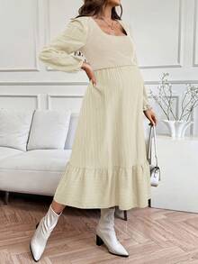 SHEIN 纯色简约哺乳服、孕妇装 - 杏色 - 查看 7