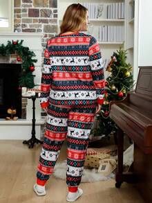 SHEIN Doze Lane Bộ đồ ngủ tay dài cổ tròn in họa tiết chủ đề Giáng sinh dành cho phụ nữ ngoại cỡ, trang phục ấm áp, quần áo thu đông - Nhiều màu - Xem 2