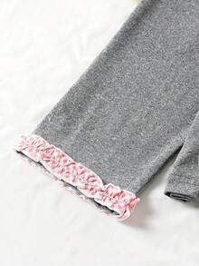 Sparklyn 少女荷叶边长袖睡衣套装，甜美舒适，春秋冬荷叶边长袖睡衣套装 - 灰色 - 查看 5