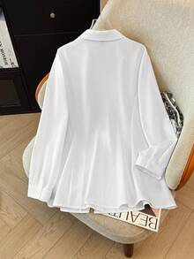 SHEIN Clasi Plus Size Women's Spring/Autumn Fashionable Long Sleeve Patchwork 2 In 1 Shirt - Black and White - View 2