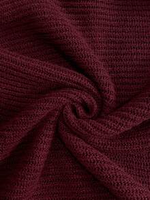 LanaWest Sweater Rajut Longgar Bergaris Kasual Wanita Warna Polos dengan Bahu Jatuh, Warna Abu-abu - Burgundy - View 7