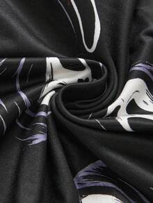 ROMWE Goth 大码女式哥特式小恶魔图案撞色吊带背心和短裤睡衣套装