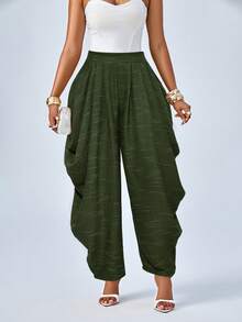 SOLERSUN Women's Fashion Loose Khaki Pleated Pocket Pants - Army Green - View 5