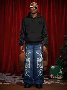 PAVTROS Quần Jeans Denim Họa Tiết Rách Thường Ngày Cho Nam, Phong Cách Giáng Sinh - Rửa trung bình - Xem 4