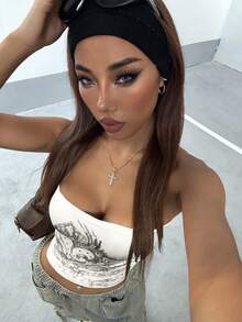 StreetHx Streetwear 女式摇滚深色水钻抹胸上衣 - 白色 - 查看 5