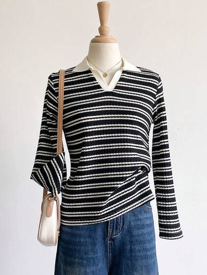 Sweetra Young 女童条纹V领长袖打底T恤，秋冬