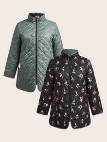 EMERY ROSE Áo khoác mỏng đệm cỡ lớn thường ngày dành cho nữ có khóa kéo cổ, có thể đảo ngược, Thu/Đông - Màu xanh Ô liu - Xem 4