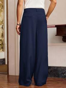 SWAVVY 男士纯色褶皱口袋休闲阔腿裤 - 藏蓝色 - 查看 2