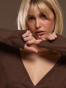 MUSERA 罗纹针织交叉芭蕾舞蝴蝶结侧边开衫，可爱浪漫，适合周日出行、机场度假、秋季、春夏等各种场合，优雅时尚。 - 巧克力棕 - 查看 4