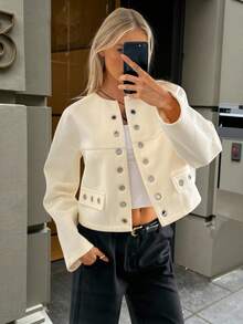 Siren Gaze Áo khoác khoét lỗ thời trang đường phố mới thu đông dành cho nữ - Màu be - Xem 7