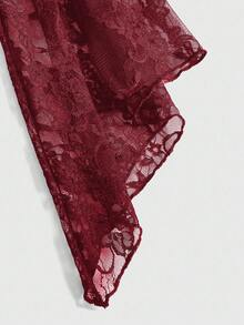 ROMWE Áo cánh tay loe cổ vuông thêu ren chữ thập Gothic, màu đỏ tía - Màu Đỏ Sâu - Xem 4