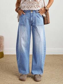 EMERY ROSE Plus Size Casual Distressed Flared Leg Jeans - Light Wash - View 2