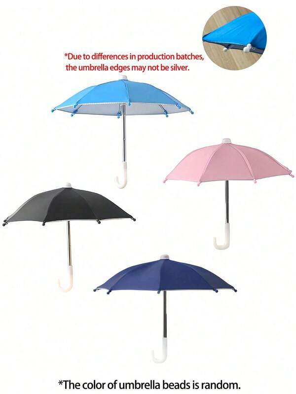 1pc Mini Umbrella, Motorcycle Outdoor Riding Cell Phone Umbrella, Compact And Cute, Pig-Shaped Stand, Windproof And Rainproof, Dual-Use Umbrella For Sun And Rain, 8 Ribs, Silver Coating, With Handle, Rain And Sun Protection, Suitable For Outdoor Live Streaming, Motorcycle Umbrella, 170T Polyester Fabric, Multiple Color Options.